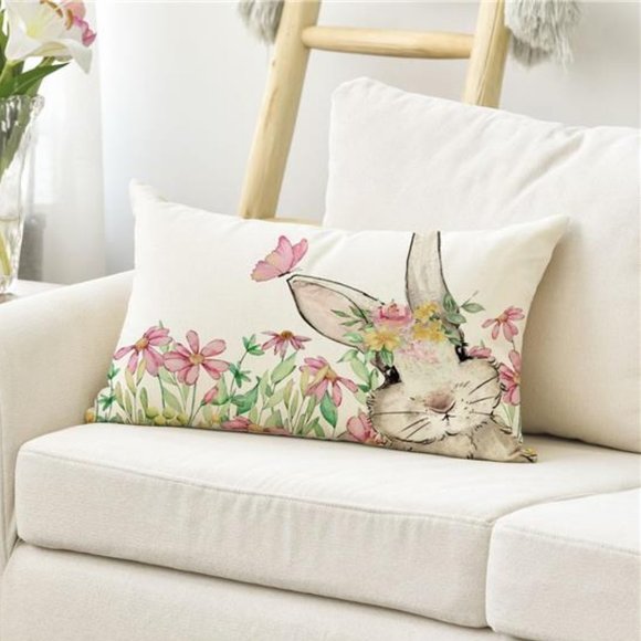 Easter Decorative Throw Pillow Cover Cottage Spring Decor Bunny Accent Case 20" - Picture 3 of 10
